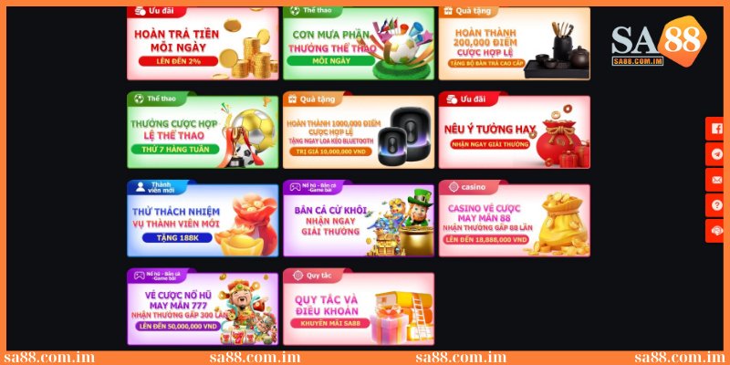 Những chương trình tặng phần quà giá trị tại nhà cái SA88